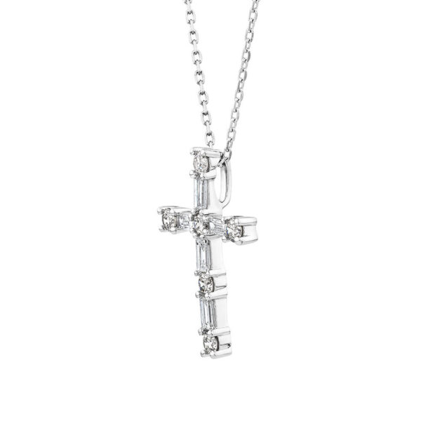 0.34 Carat TW Baguette and Round Brilliant Diamond Cross Pendant in White Gold - Image 2