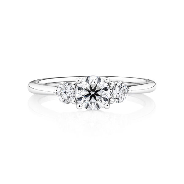 Three Stone Engagement Ring with 0.90 Carat TW of Diamonds in 18kt White Gold - Image 3