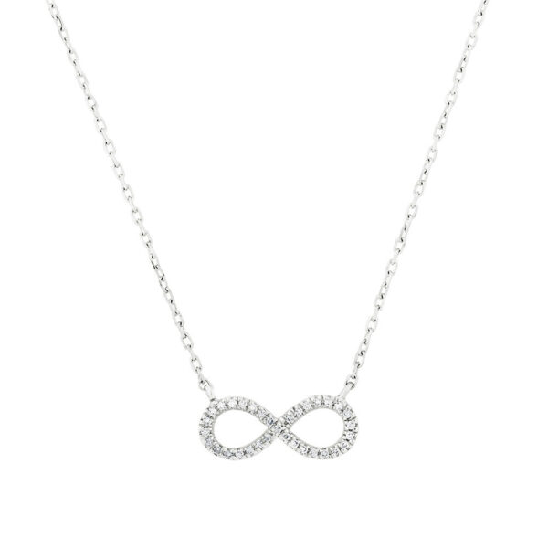 Infinity Necklace with Diamonds in Sterling Silver/ White Gold