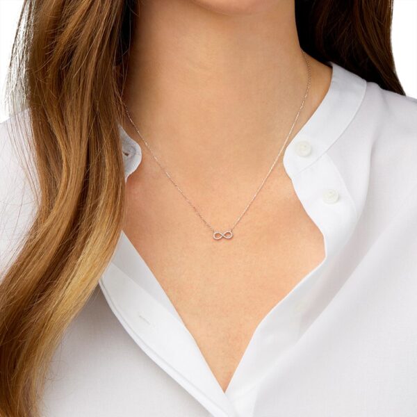 Infinity Necklace with Diamonds in Sterling Silver/ White Gold - Image 2