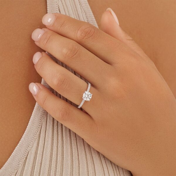 Diamonds Engagement Ring with a 1 Carat Round Centre Laboratory-Grown Diamond and shouldered by 0.14 Carat TW of Natural Diamonds in 14kt White Gold - Image 4